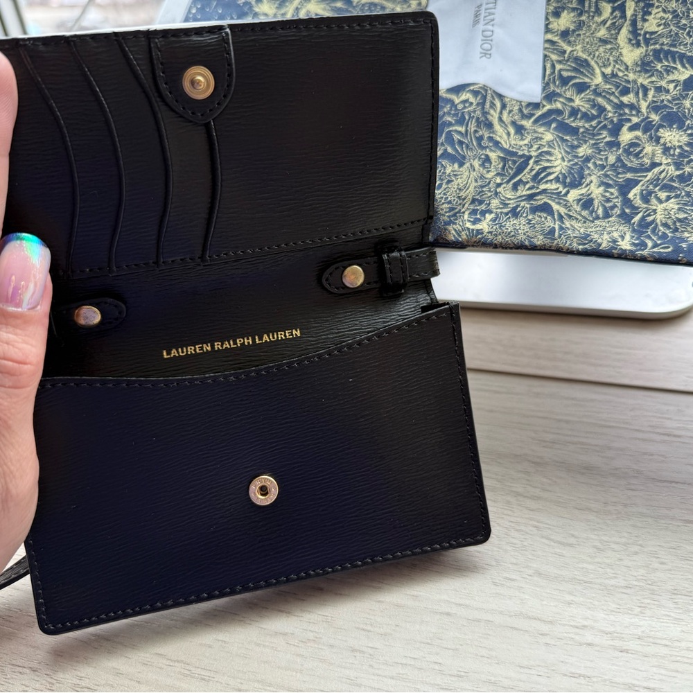 NWOT Lauren Ralph Lauren Mini Black Leather Card Holder Crossbody Women's Bag - Picture 6 of 9